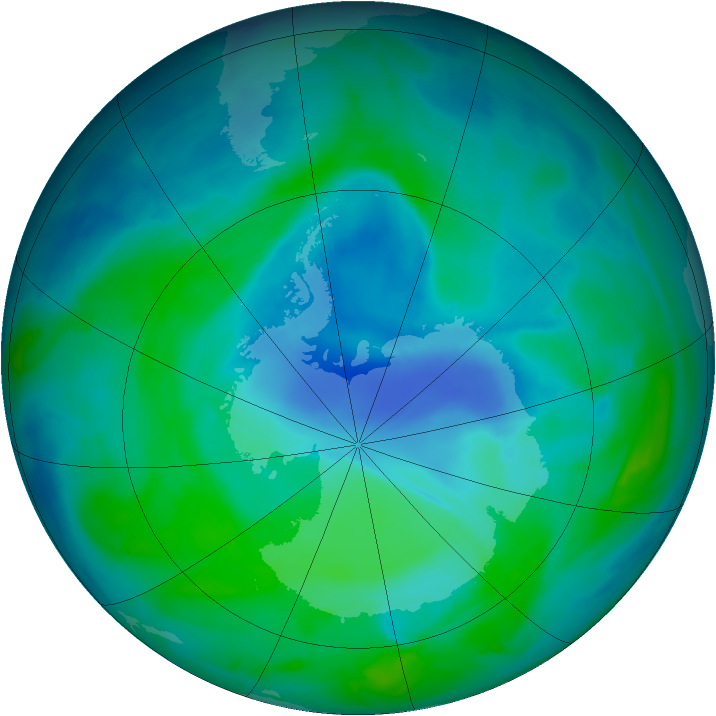 Antarctic ozone map for 25 December 2008